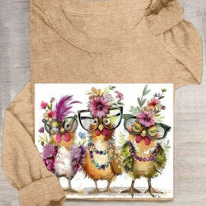 Women's Long Sleeve Tee T-shirt Spring/Fall Turkey Cotton-Blend Crew Neck Daily Going Out Casual Top, JustFashionNow T-Shirts, color:Apricot|size:3XL,