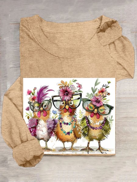 Women's Long Sleeve Tee T-shirt Spring/Fall Turkey Cotton-Blend Crew Neck Daily Going Out Casual Top, JustFashionNow T-Shirts, color:Apricot|size:3XL,