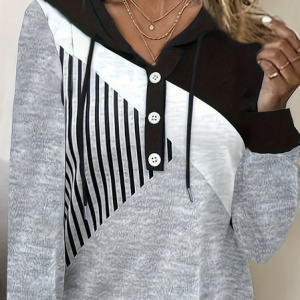 Hoodie Long Sleeve Geometric Regular Loose Blouse For Women, Blouses, color:Gray|size:5XL, catalog Noracora shop
