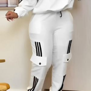 Medium Elasticity Loose Casual Pocket Stitching Color Block Sweatpants & Joggers, Pants, color:White|size:XXL, Stylewe