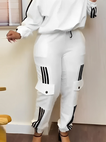 Medium Elasticity Loose Casual Pocket Stitching Color Block Sweatpants & Joggers, Pants, color:White|size:XXL, Stylewe