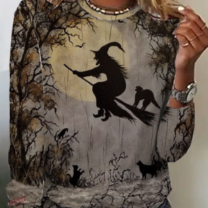 Casual Halloween Crew Neck Long Sleeve T-shirt, T-shirts, color:Khaki|size:XXL, catalog Noracora shop