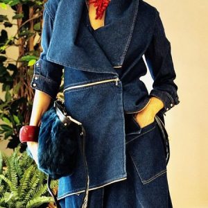 Shawl Collar Regular Fit Zipper Casual Denim Coat, Jackets, color:Blue|size:XXL, Stylewe