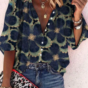 V Neck Half Sleeve Floral Regular Loose Blouse For Women, Shirts, color:Multicolor|size:XXL, catalog Noracora shop