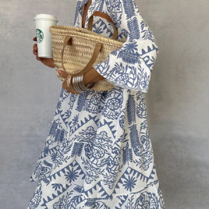 Women Ethnic V Neck Three Quarter Sleeve Comfy Casual Knee Length Dress, Dresses, color:White|size:XXL, catalog Noracora shop