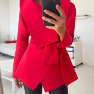 Regular Fit Urban Plain Long Sleeve Jacket, Jackets, color:Red|size:XXL, Stylewe