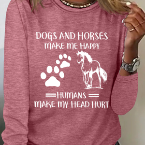 Horse Love Dogs And Horses Make Me Happy Casual Long Sleeve Shirt, Long sleeves, Lilicloth.com