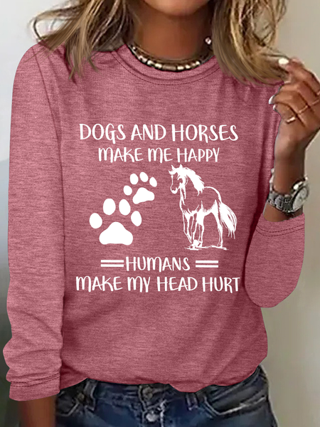 Horse Love Dogs And Horses Make Me Happy Casual Long Sleeve Shirt, Long sleeves, Lilicloth.com