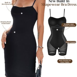 Shapewear Dress Bodycon Midi Dress Built-in Bra Summer Casual Tummy Control Slip Dress with Adjustable Straps, women Bodycon Dresses, ChicMe catalog