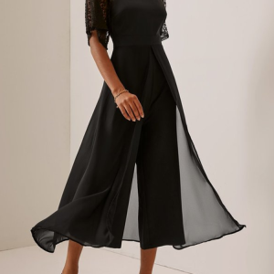 Elegant Crew Neck Lace Loose Jumpsuit, Jumpsuits&Rompers, color:Black|size:XXL, catalog Noracora shop