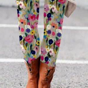 Casual Floral Long Leggings, Leggings, color:Multicolor|size:XXL, catalog Noracora shop