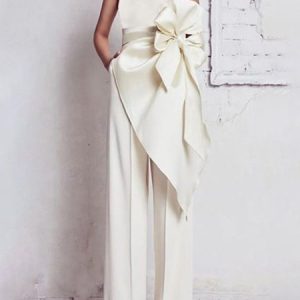 Elegant Sleeveless Stitching Bow-tie Jumpsuit with Pocket, Jumpsuits, color:Off White|size:XXL, Stylewe