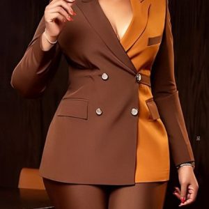 Lapel Collar Pockets Color Block Urban Blazer, Blazers, color:Brown|size:XXL, Stylewe