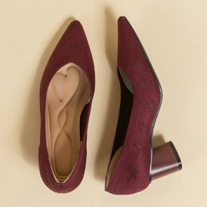 Breathable Mesh Fabric Block Heel Shallow Pumps, Heels, color:Wine Red|size:43, Stylewe