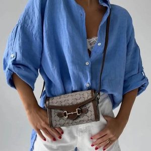 Women's Long Sleeve Shirt Spring/Fall Plain Shirt Collar Daily Going Out Casual Top, JustFashionNow Shirts & Blouses, color:Blue|size:L,