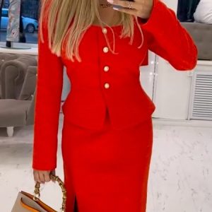 Elegant Regular Fit Square Neck Regular Sleeve Jacket, Jackets, color:Red|size:XXL, Stylewe