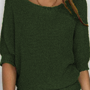 Women Yarn/Wool Yarn Plain Three Quarter Sleeve Comfy Casual Sweater, Sweaters, color:darkgreen|size:5XL, catalog Noracora shop