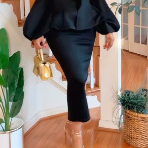 Regular Fit Plain Elegant Midi Skirt, Skirts, color:Black|size:XXL, Stylewe