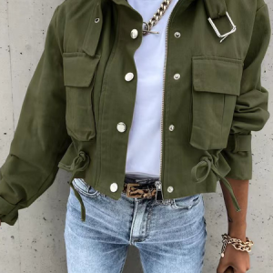 Women's Plain Regular Loose Jacket, Outerwear, color:Army Green|size:XXL, catalog Noracora shop