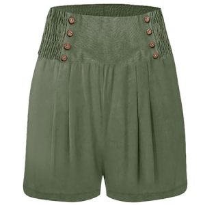 Casual Plain Natural Buckle Straight Pants Shorts, Shorts, color:Green|size:3XL, catalog Noracora shop