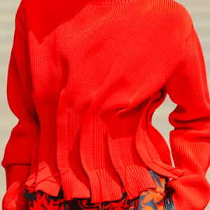 Acrylic Loose Crew Neck Regular Sleeve Casual Sweater, Pullovers, color:Red|size:XXL, Stylewe