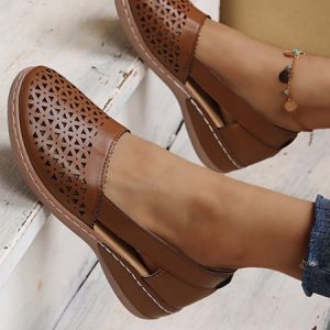 Pu Casual Summer Slide Sandals, JustFashionNow Flats, color:Brown|size:43,
