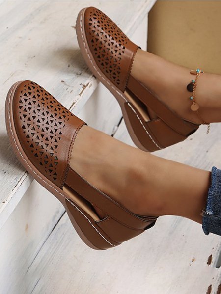 Pu Casual Summer Slide Sandals, JustFashionNow Flats, color:Brown|size:43,