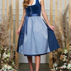 Elegant Velvet V Neck Short Sleeve Lace Dirndl Dress Three Piece, Midi Dresses, color:Blue|size:XXL, Stylewe