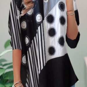 Casual Geometric Crew Neck Long Sleeve T-shirt, T-shirts, color:Black|size:XXL, catalog Noracora shop