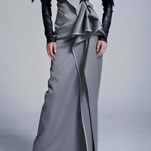 Plain Regular Fit Irregular Craftsmanship Urban Maxi Skirt, Skirts, color:Gray|size:XXL, Stylewe