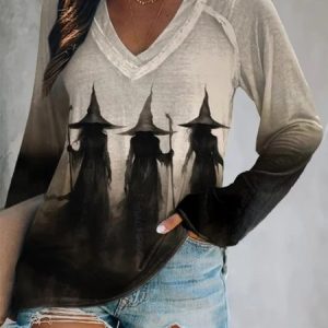 Casual Halloween Crew Neck Long Sleeve T-shirt, T-shirts, color:Brown|size:4XL, catalog Noracora shop