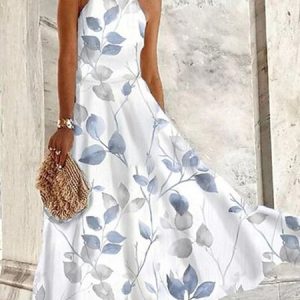 Women Floral Spaghetti Sleeveless Comfy Casual Maxi Dress, Dresses, color:Blue|size:XXL, catalog Noracora shop