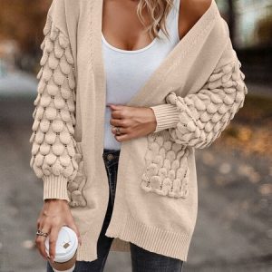 Women Wool/Knitting Plain Long Sleeve Comfy Casual Cardigan, Sweaters, color:Apricot|size:XL, catalog Noracora shop