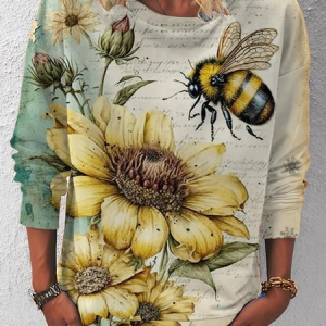 Casual Crew Neck Animal Sweatshirt, Sweaters, color:Yellow|size:4XL, catalog Noracora shop