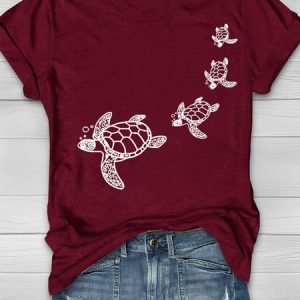 Casual Loose Cotton Turtle T-Shirt, T-shirts, Lilicloth.com