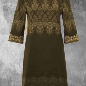 Blue Cotton Floral Crew Neck Long Sleeve Knitting Dress, Midi, color:Coffee|size:4XL, catalog Noracora shop