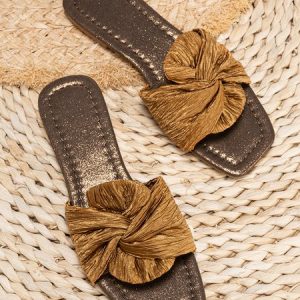 Urban Plain Non-Slip Slip On Flat Heel Slide Sandals Bow, Slippers, color:Brown|size:43, catalog Noracora shop