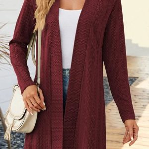 Women's Plain Regular Loose Jacket, Cardigans, color:Wine Red|size:XXL, catalog Noracora shop