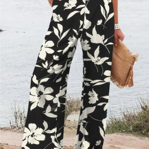 Casual Striped Long Zipper Buckle Pant, Pants, color:flower|size:XXL, catalog Noracora shop