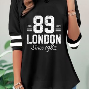 Casual Text Letters Crew Neck Long Sleeve T-shirt, Blouses, color:Black|size:XXL, catalog Noracora shop