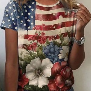Women's Short Sleeve Tee T-shirt Summer Floral Crew Neck Daily Going Out Casual Top Multicolor, JustFashionNow T-Shirts, color:Multicolor|size:XXL,