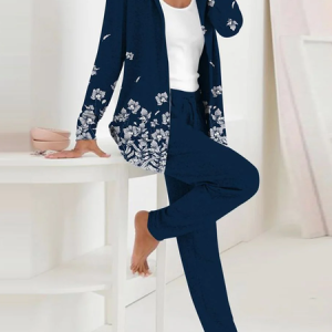 Women Floral Hoodie Long Sleeve Comfy Casual Coat With Pants Two-Piece Set, Sets, color:Blue|size:XXL, catalog Noracora shop