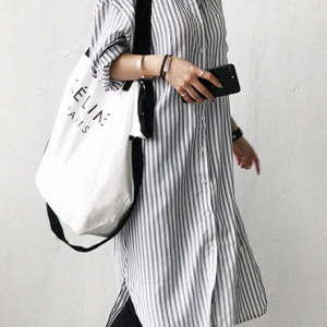 Shirt Collar Long Sleeve Striped Regular Loose Shirt For Women, Shirts, color:Black|size:XL, catalog Noracora shop