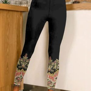 Casual Ethnic Long Leggings, Leggings, color:Black|size:4XL, catalog Noracora shop
