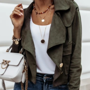 Women's Plain Regular Loose Jacket, Outerwear, color:darkgreen|size:XXL, catalog Noracora shop
