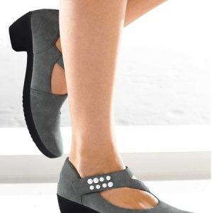 Beaded Decor Velcro Chunky Heel Mary Jane Pumps, Flats/Loafers, color:Gray|size:43, catalog Noracora shop