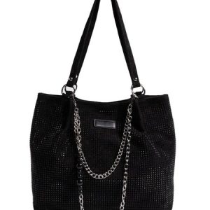 Glamorous Large Capacity Rhinestone Decor Shoulder Tote Bag, Bags, color:Black|size:One-size, Stylewe