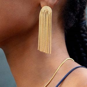 1 pair Golden Minimalist Metal Tassel Earrings, Earrings, color:Golden|size:One-size, Stylewe