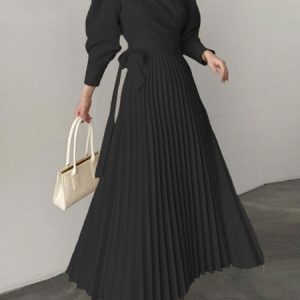 Elegant Plain Regular Fit Shirt Dress, Maxi Dresses, color:Black|size:XS, Stylewe