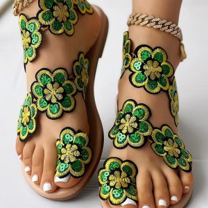 Floral Pattern Toe Ring Beach Sandals, Flats-Sandals, ChicMe catalog